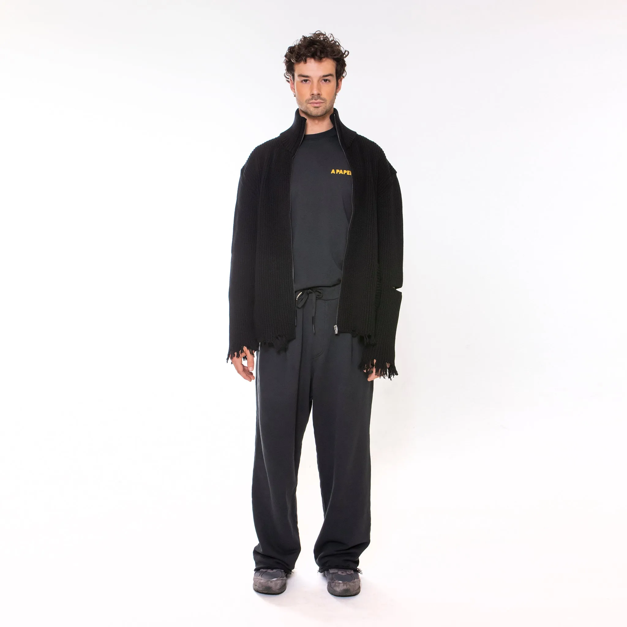 A PAPER KID KNITTED JACKET UNISEX DESTROY BLACK