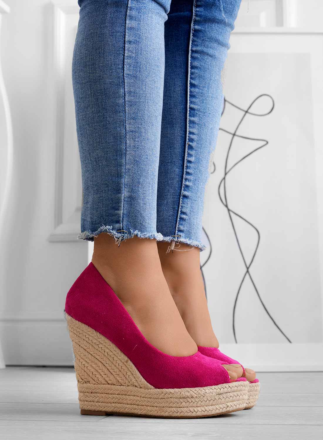 CLEO - Espadrillas Alexoo fuxia scamosciate con zeppa