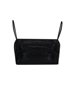Crop top strass nero