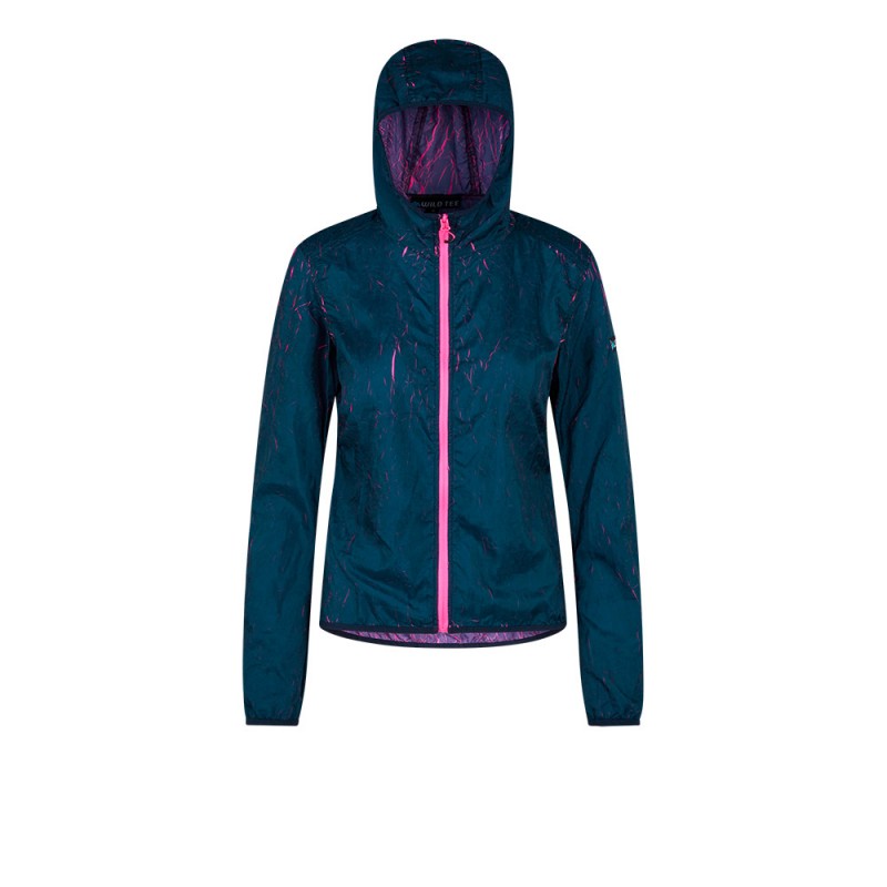 Giacca antivento con cappuccio Lava Blu/Fucsia Donna