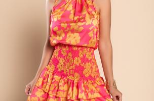 Mini abito elegante con stampa Torsa, fucsia