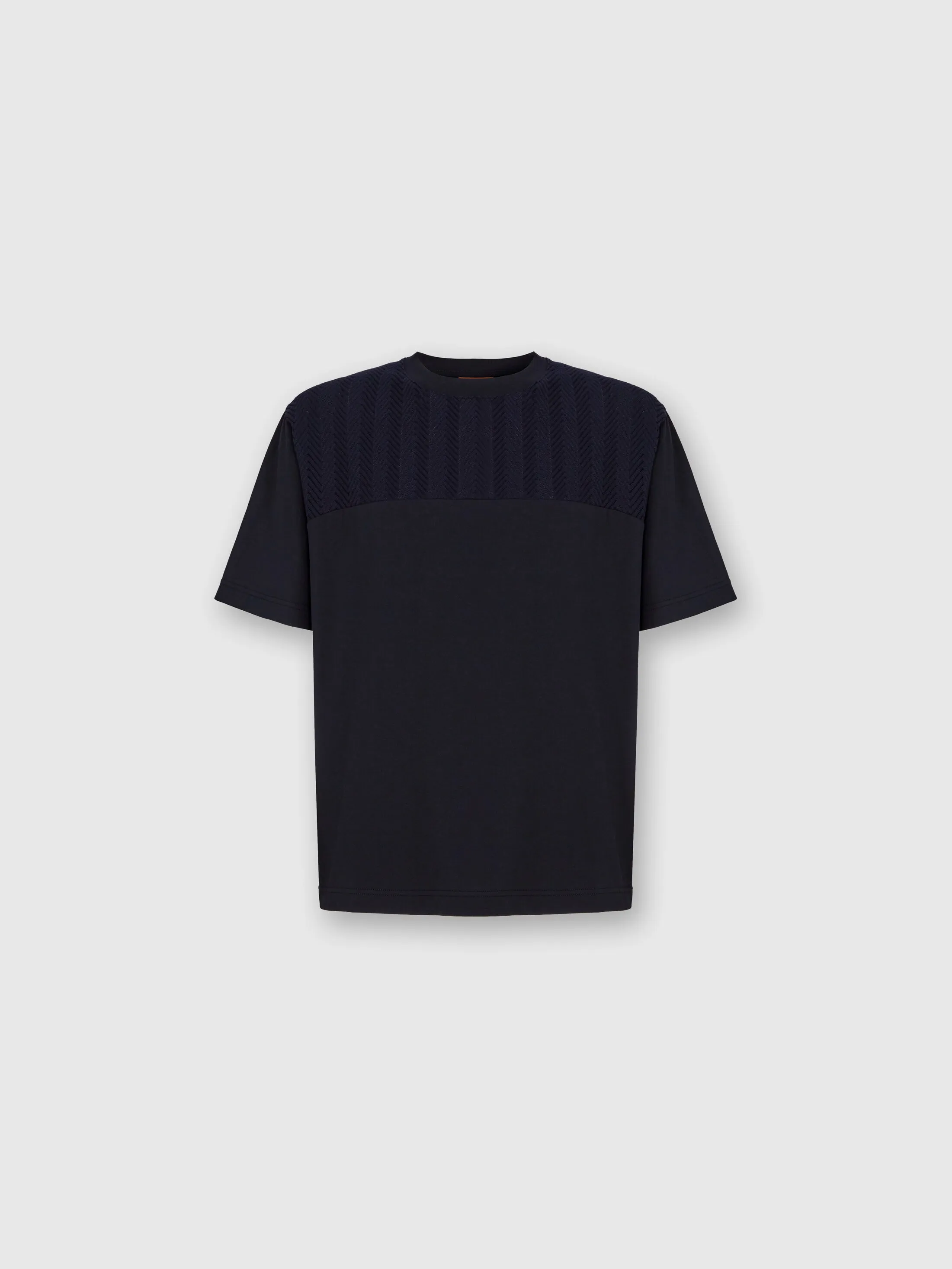 T-shirt girocollo in cotone con inserto zig zag tono su tono