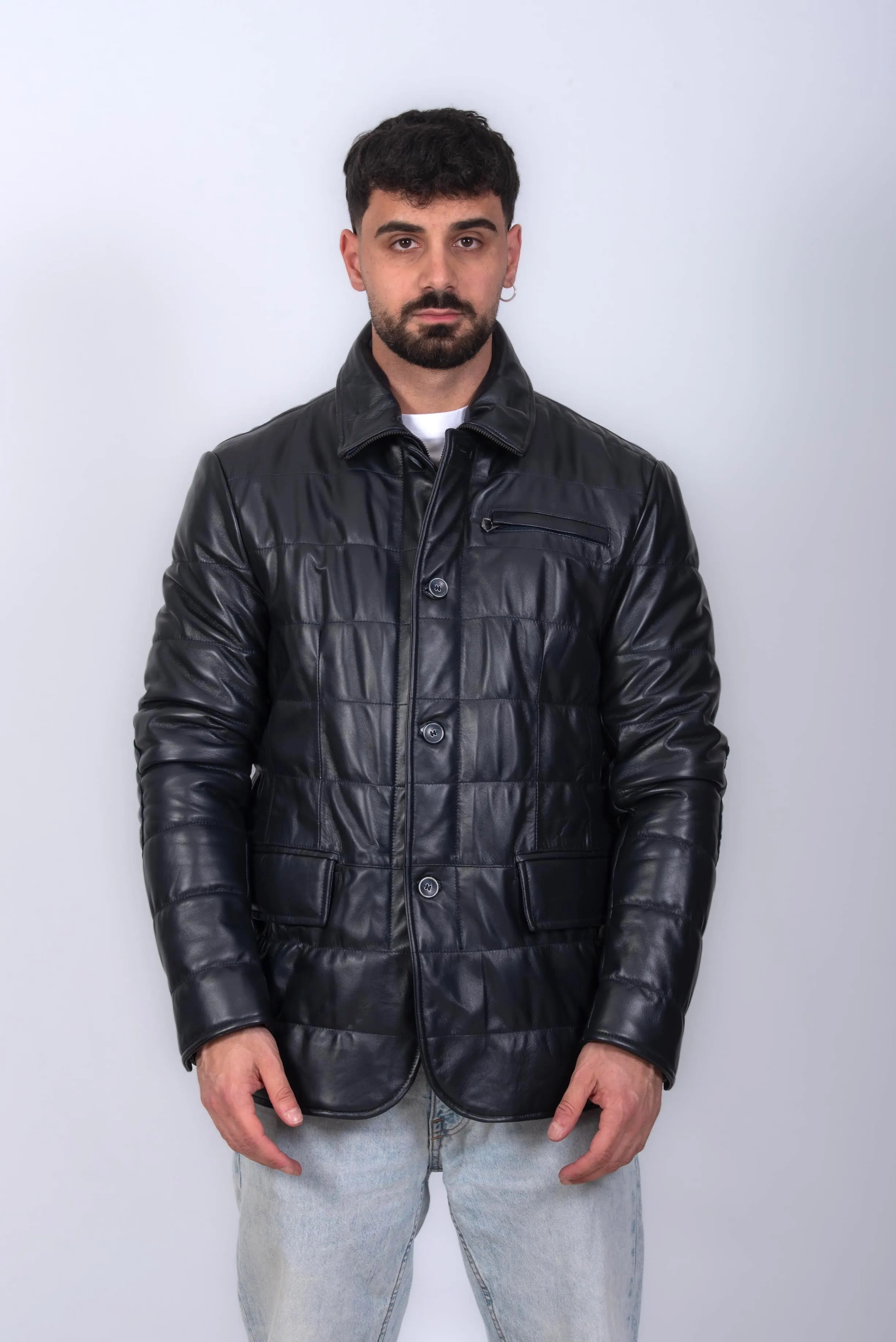 (TAGLIE FORTI) GIACCONE IN PELLE UOMO NERO MOD. SAVASTANO