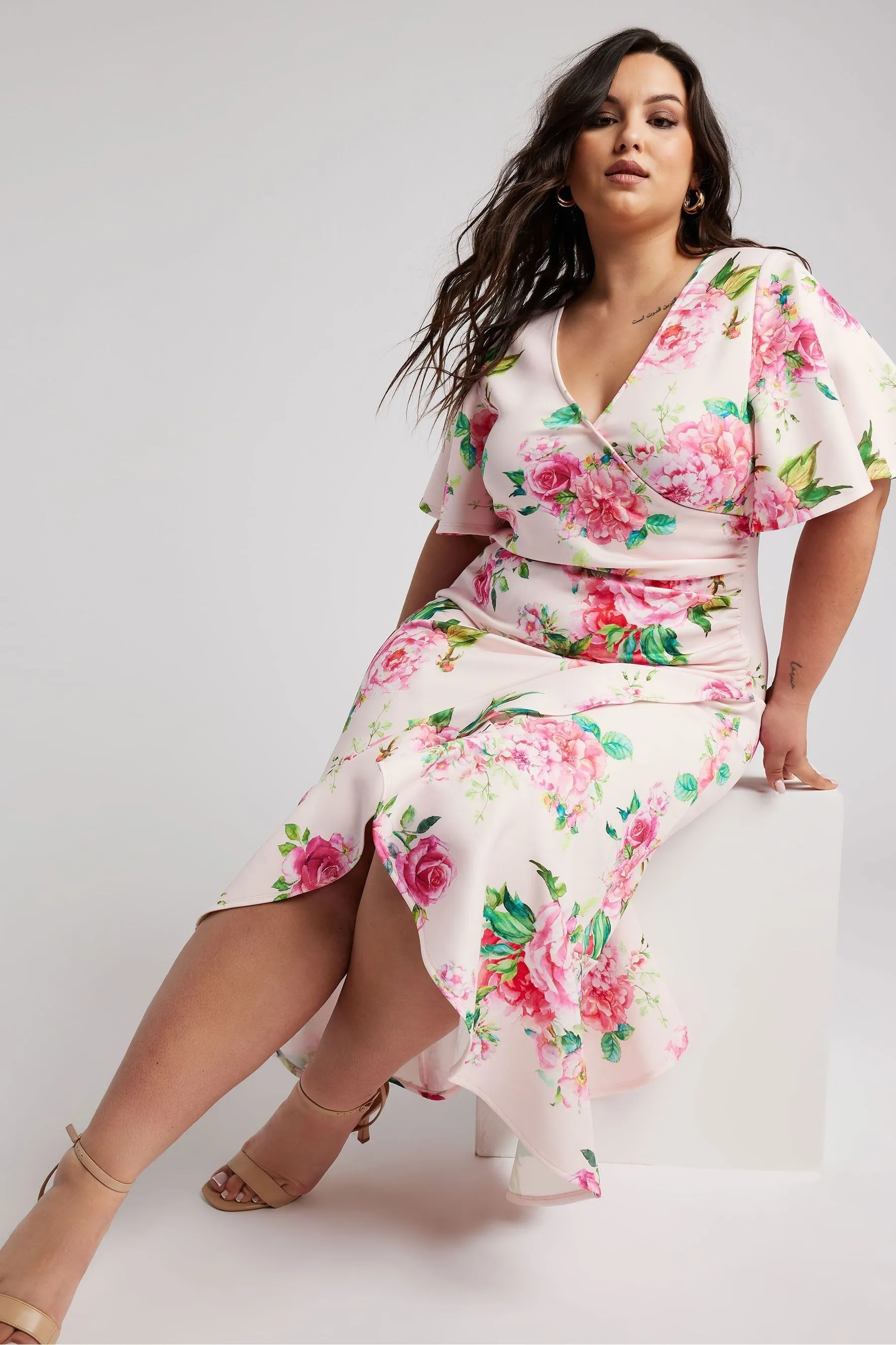 Yours Curve London - Floreale Stampa - Abito midi arricciato